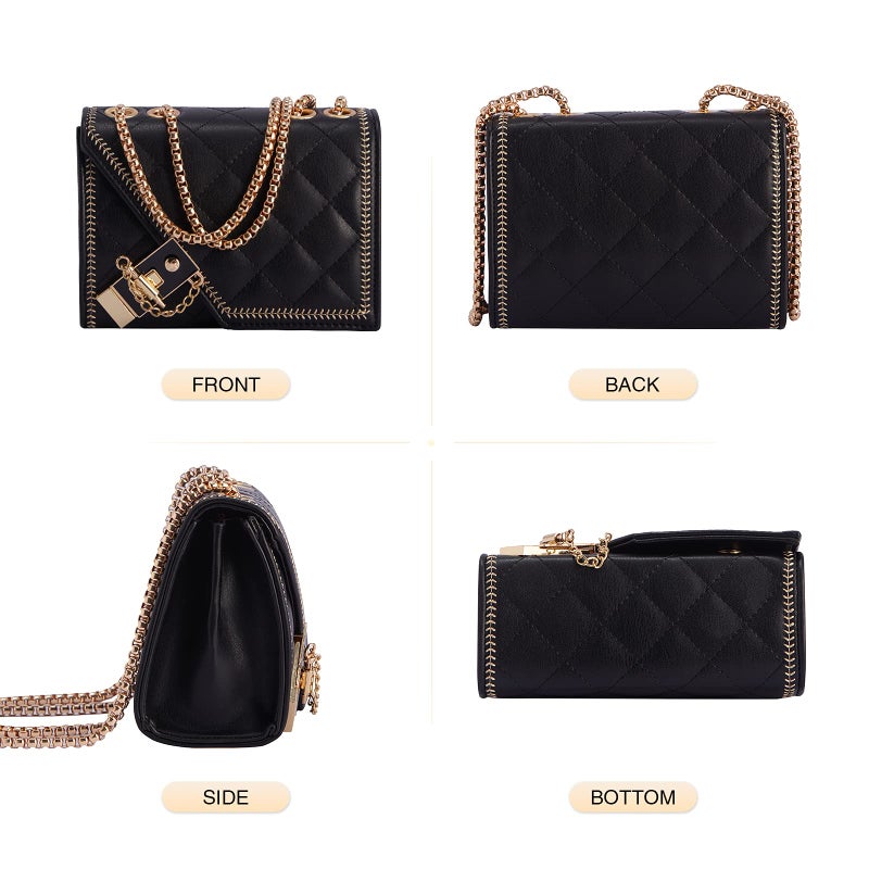 Aiqudou Women's Quilted Crossbody Bag - Flap PU Leather Shoulder Bag, Fashion Chain Small Square Purse, Evening Clutch Handbag - Image 5