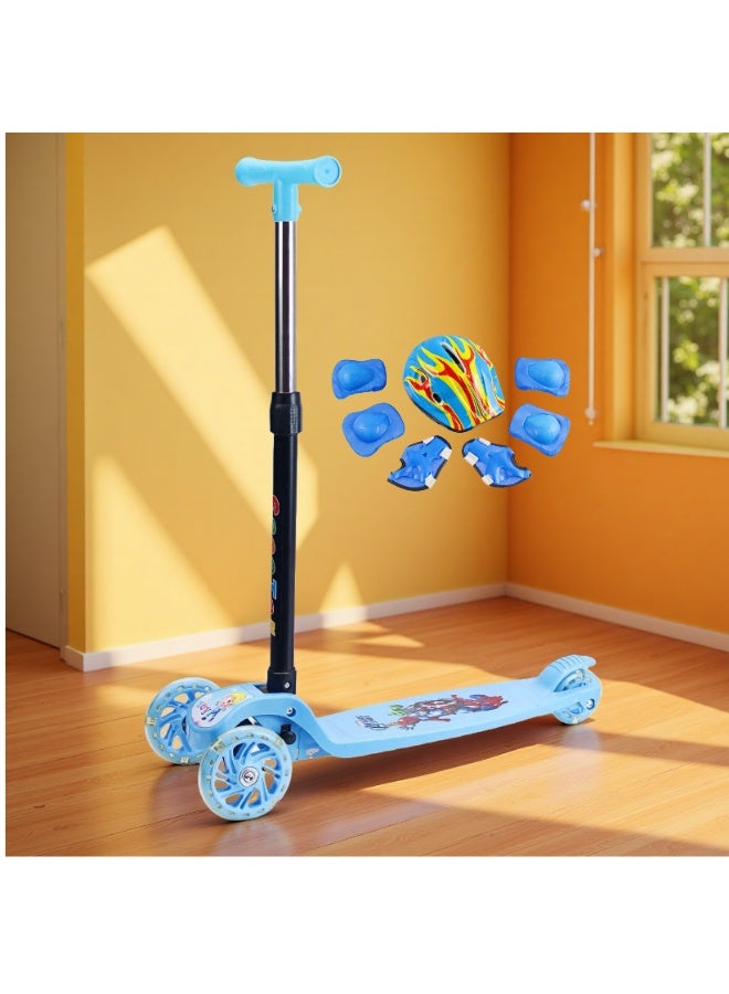 إيزي فيتشور سكوتر قابل للطي للأطفال من إيزي فيوتشر مزود بعجلات من البولي يوريثان بإضاءة LED، ومقبض قابل لتعديل الارتفاع، وفرامل خلفية - مثالي للأطفال من سن 3 إلى 8 سنوات، ويشمل مجموعة كاملة من معدات الحماية. - Image 1