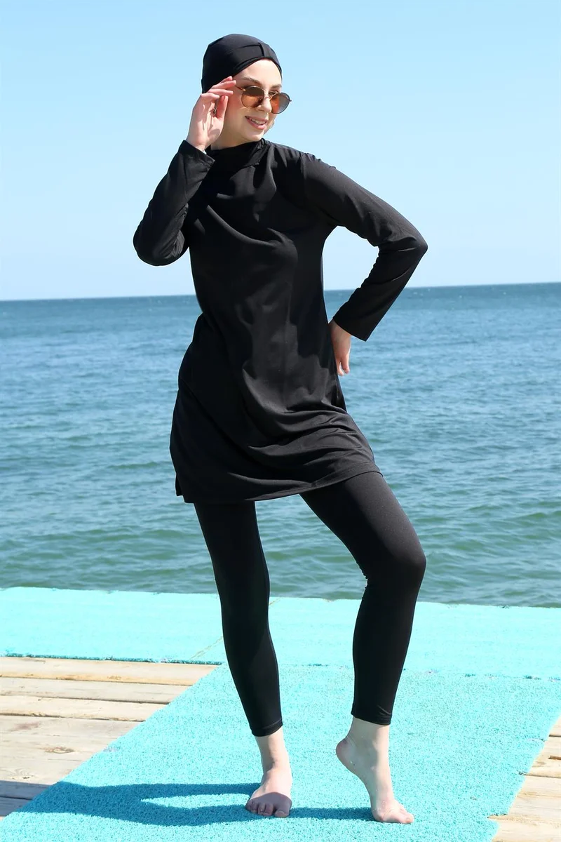 Akbeniz Long Sleeve Lycra Black Hijab Swimsuit 31055