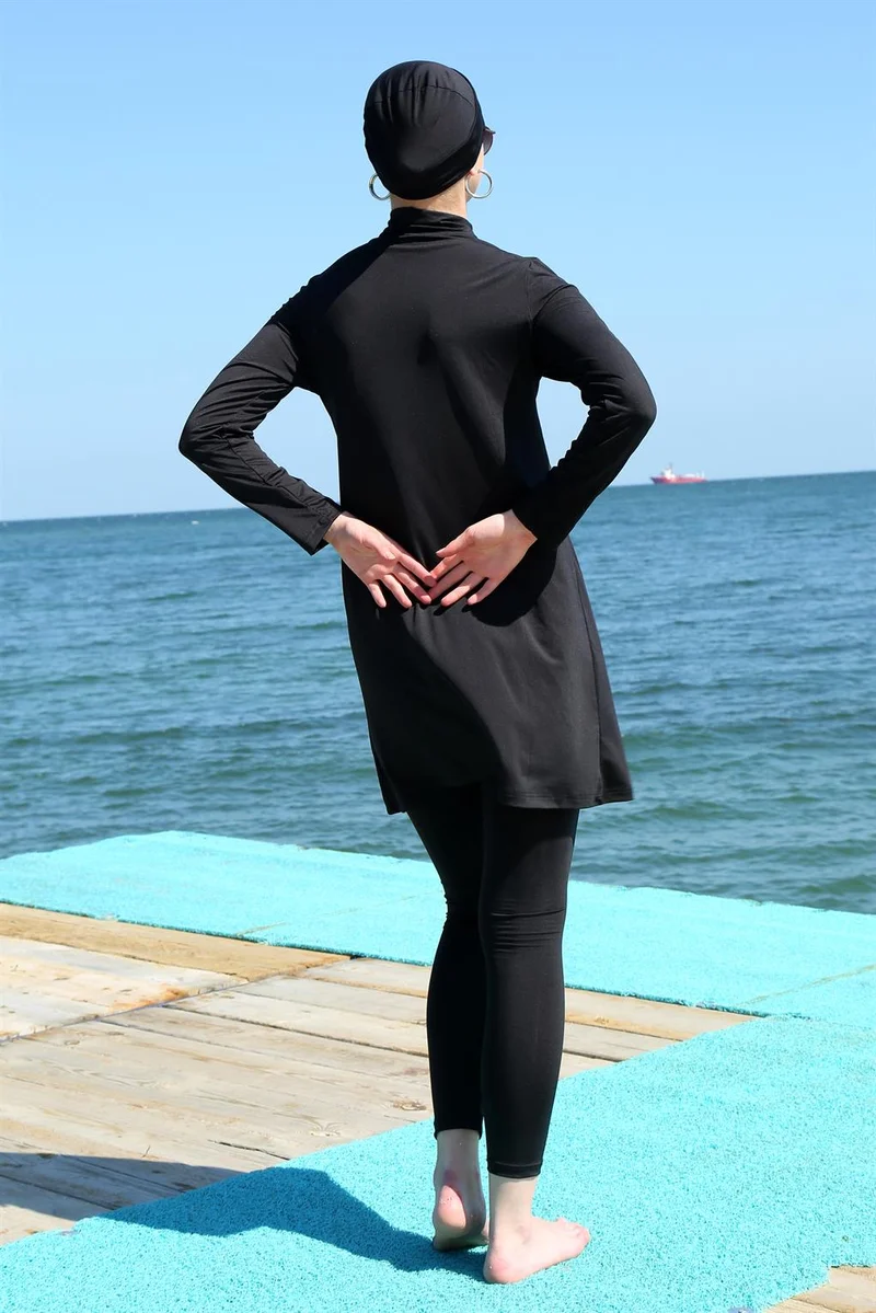 Akbeniz Long Sleeve Lycra Black Hijab Swimsuit 31055