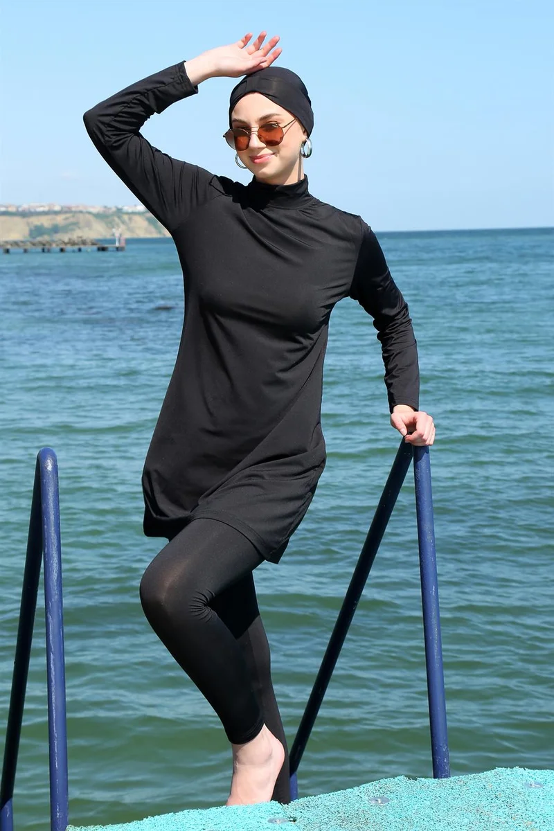 Akbeniz Long Sleeve Lycra Black Hijab Swimsuit 31055