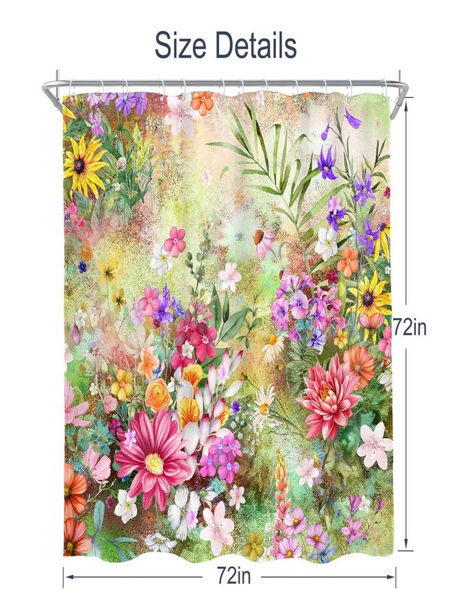 AMBZEK Floral Flower Cute Shower Curtain，Wildflower Colorful Summer Spring Kids Bathroom Curtains，Botanical Girls Girly Cloth Fabric Waterproof Polyester Bath Decor Set with Hooks 72" W x 72" L - Image 5