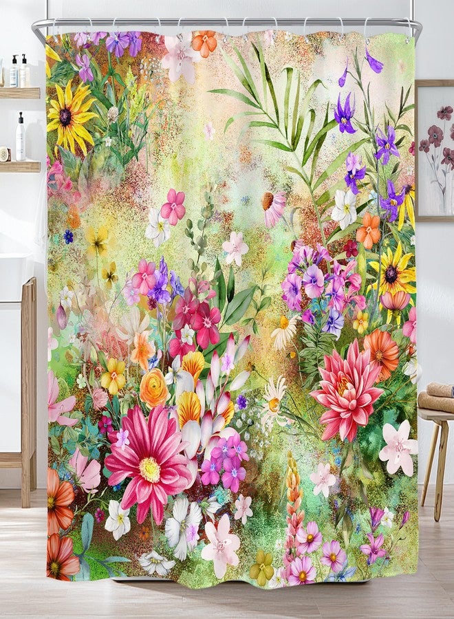 AMBZEK Floral Flower Cute Shower Curtain，Wildflower Colorful Summer Spring Kids Bathroom Curtains，Botanical Girls Girly Cloth Fabric Waterproof Polyester Bath Decor Set with Hooks 72" W x 72" L - Image 1