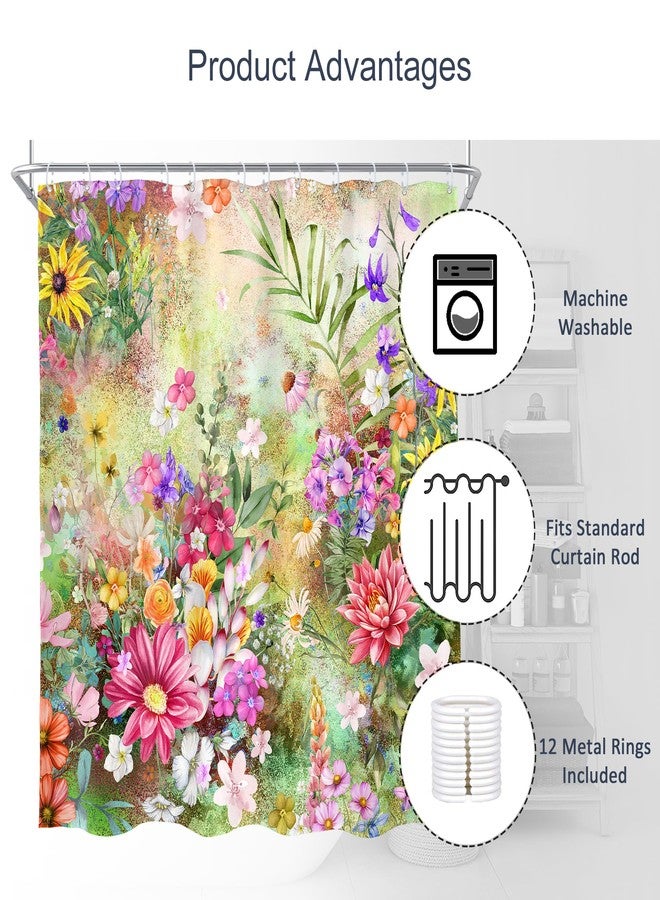 AMBZEK Floral Flower Cute Shower Curtain，Wildflower Colorful Summer Spring Kids Bathroom Curtains，Botanical Girls Girly Cloth Fabric Waterproof Polyester Bath Decor Set with Hooks 72" W x 72" L - Image 4