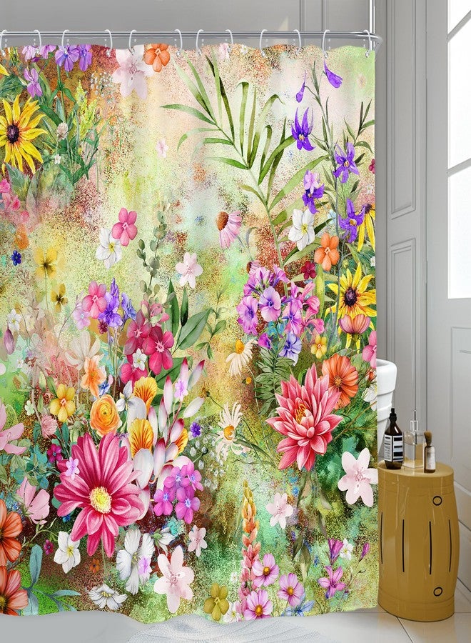 AMBZEK Floral Flower Cute Shower Curtain，Wildflower Colorful Summer Spring Kids Bathroom Curtains，Botanical Girls Girly Cloth Fabric Waterproof Polyester Bath Decor Set with Hooks 72" W x 72" L - Image 2