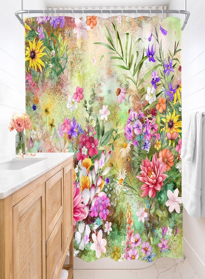 AMBZEK Floral Flower Cute Shower Curtain，Wildflower Colorful Summer Spring Kids Bathroom Curtains，Botanical Girls Girly Cloth Fabric Waterproof Polyester Bath Decor Set with Hooks 72" W x 72" L - Image 3