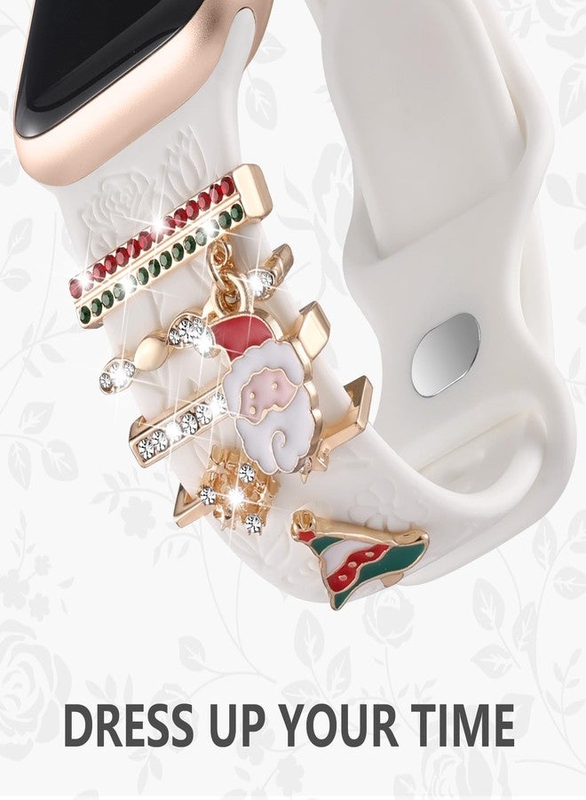 DaQin Flower Engraved Band Compatible with Apple Watch Bands for Women 40mm 38mm 41mm 42mm, Soft Silicone Band With Decorative Apple Watch Charms for iWatch Series 10 9 8 7 6 5 4 3 2 1 SE (With Band) - Image 3