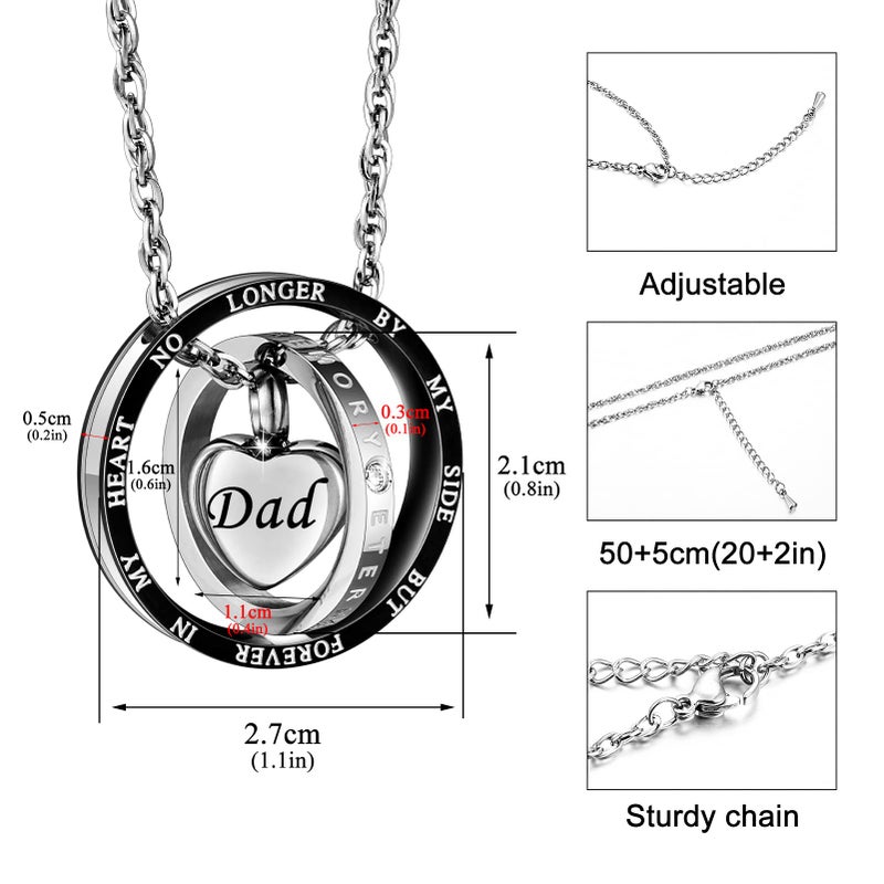 XIUDA Cremation Urn Necklace for Ashes Eternal Memory Carved Keepsake Stainless Steel Urn Jewelry Memorial Ash Holder - Image 2