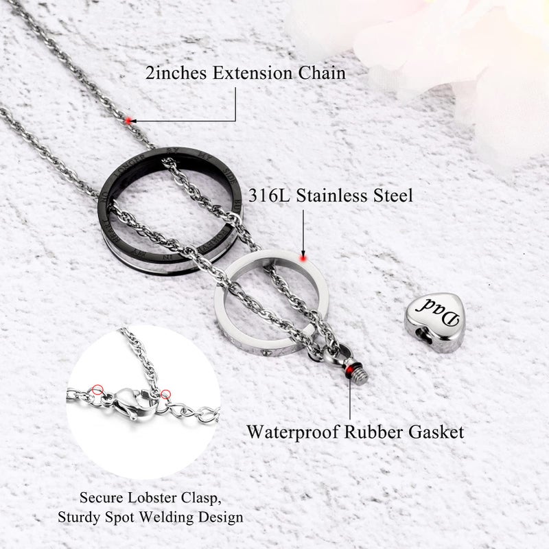 XIUDA Cremation Urn Necklace for Ashes Eternal Memory Carved Keepsake Stainless Steel Urn Jewelry Memorial Ash Holder - Image 3