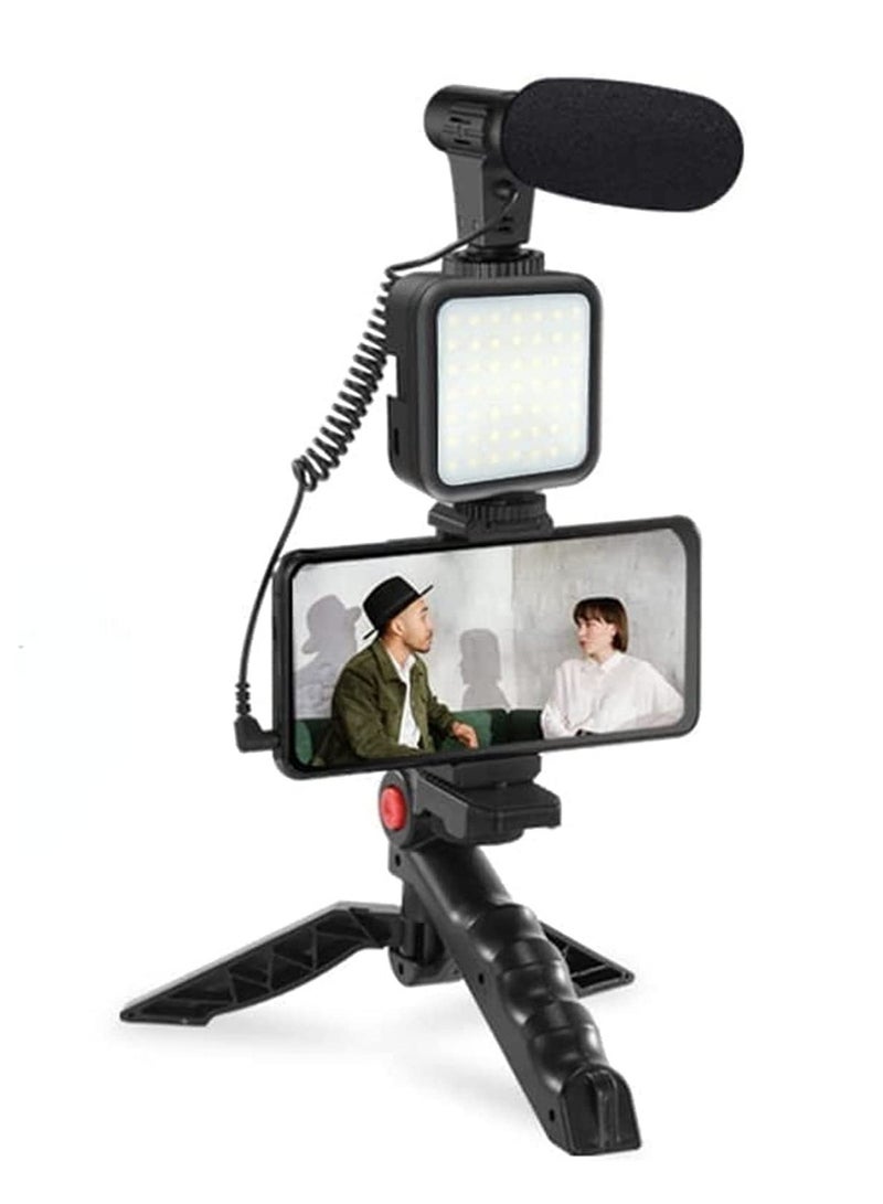 Mobile phone & Camera Vlogging Studio Kit Video Shooting Photography with Microphone LED light and tripod Holder  - Image 1