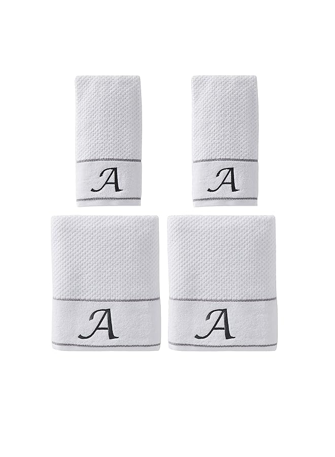 إيروريكس طقم مناشف حمام ومناشف يد مونوغرام إنش إيه إنش أبيض، عبوة من 4 قطع - Image 2