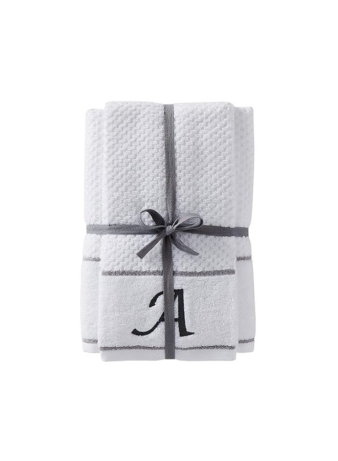 إيروريكس طقم مناشف حمام ومناشف يد مونوغرام إنش إيه إنش أبيض، عبوة من 4 قطع - Image 1