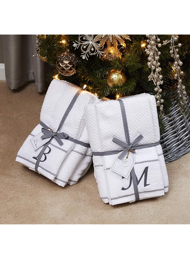 إيروريكس طقم مناشف حمام ومناشف يد مونوغرام إنش إيه إنش أبيض، عبوة من 4 قطع - Image 5