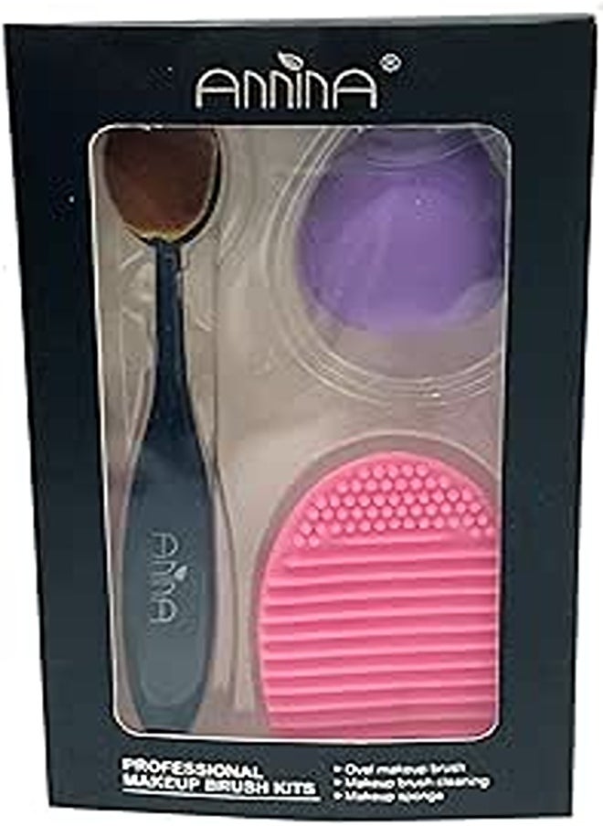 Anina Anina Brush + Beauty Blender Sponge + Cleaning Brushes Mat Kit 