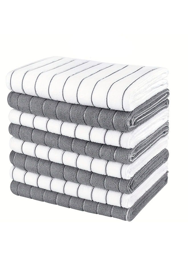 هومستر 10 قطع من مناشف المطبخ فائقة السميكة فائقة الامتصاص -امتصاص السوائل بسرعة مع خطوط رمادية وبيضاء أنيقة، على نطاق واسع للتنظيف والتجفيف دون جهد - Image 1