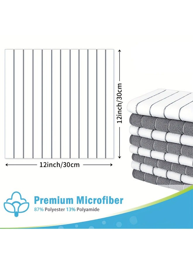 هومستر 10 قطع من مناشف المطبخ فائقة السميكة فائقة الامتصاص -امتصاص السوائل بسرعة مع خطوط رمادية وبيضاء أنيقة، على نطاق واسع للتنظيف والتجفيف دون جهد - Image 3