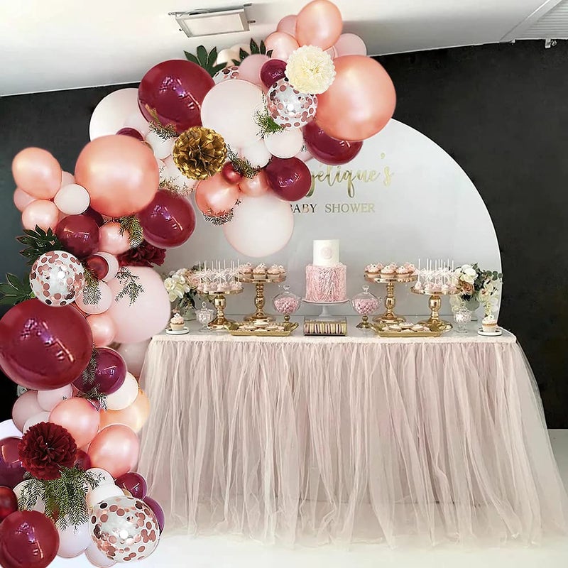 SKEFOLI Birthday Decorations for Women, Pink Birthday Party Decorations with White Balloons Happy Birthdays Banner for Bachelorette Wedding Lady 30th 40th (Burgundy) - Image 4