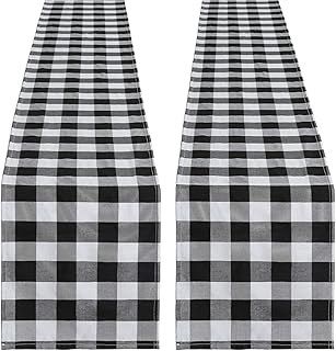 QueenDream 2 Packs Buffalo Check Table Runners 13x84 Inch Black and White Plaid Table Runner for Farmhouse Thanksgiving - Image 1