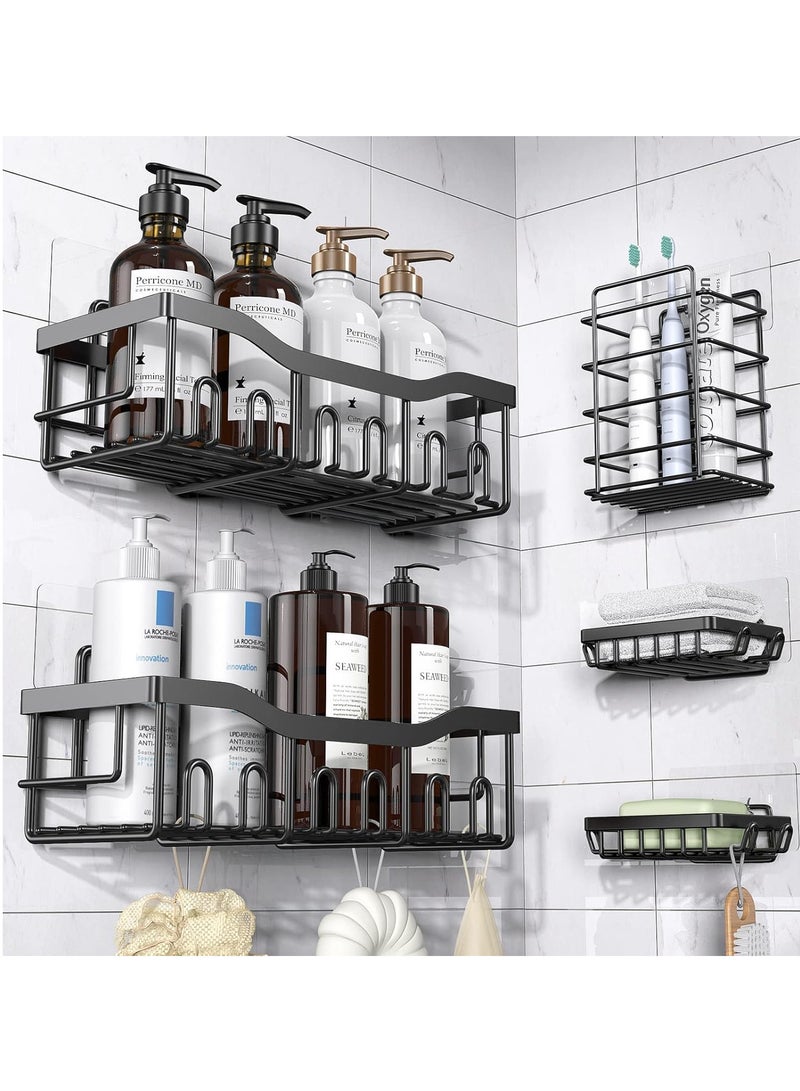 Relex Shower Caddy 5 Pack, Adhesive Bathroom Organizer for Bathroom Storage, Kitchen, Tool Room, No Drilling, Stainless Steel Bathroom Organizer Shelves for Inside Shower Rack (Black)  - Image 1