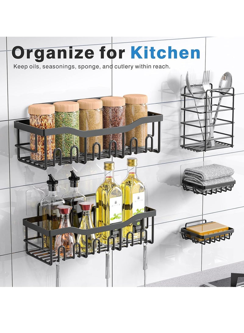 Relex Shower Caddy 5 Pack, Adhesive Bathroom Organizer for Bathroom Storage, Kitchen, Tool Room, No Drilling, Stainless Steel Bathroom Organizer Shelves for Inside Shower Rack (Black)  - Image 5