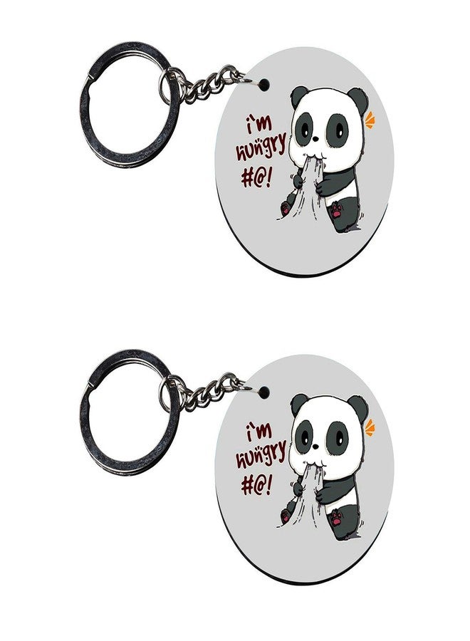 Vprint Set of 2 | Circle Shape Printed Wooden Keychains | Hungry Panda | Circle Shape keyrings | Circle Shape Keychains| Printed keyrings - Image 1