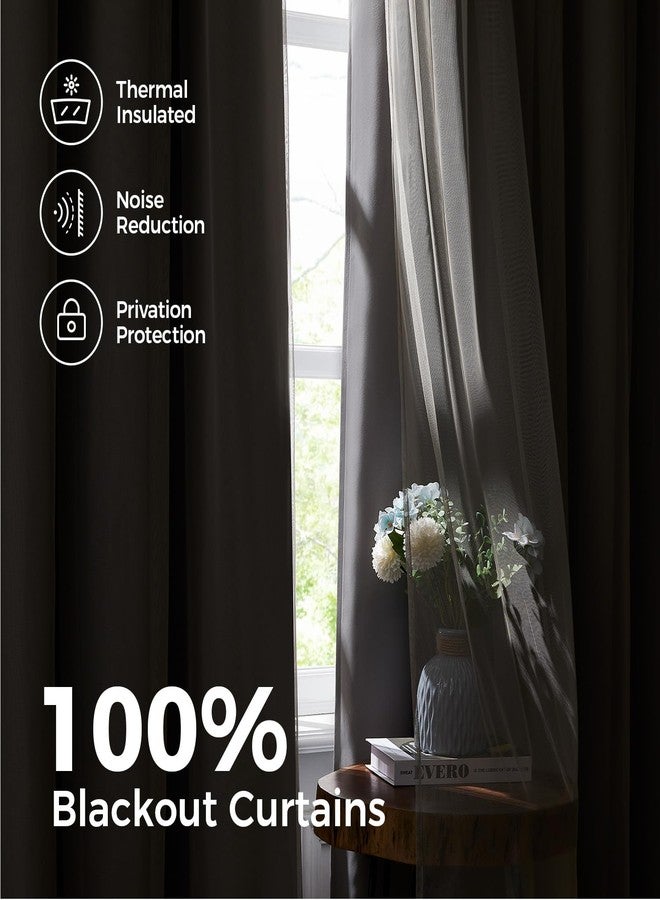 Swandream 100% Blackout Curtains for Bedroom, Double Layer Grey Curtains, Black Out Curtain 84 inch Long with Sheer Overlay for Living Room, Room Darkening Window Drapes with Grommet, 52" W x 84" L - Image 3