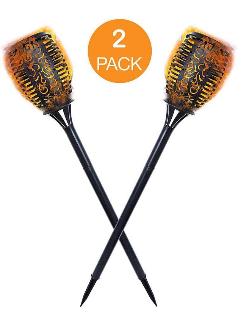 2-Piece Solar Torch Lights With Flickering Flame, Fire Effect Garden Light, Auto On/Off Dust To Dawn, Outdoor Waterproof Landscape Decoration, Solar Powered Security Torch Light For Patio - Image 1