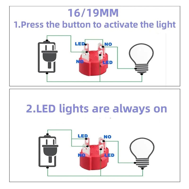 مفتاح زر معدني مؤقت لإعادة الضبط 19 مم 15 أمبير 9-30 فولت مقاوم للماء عالي التيار لسيارة LED - Image 5