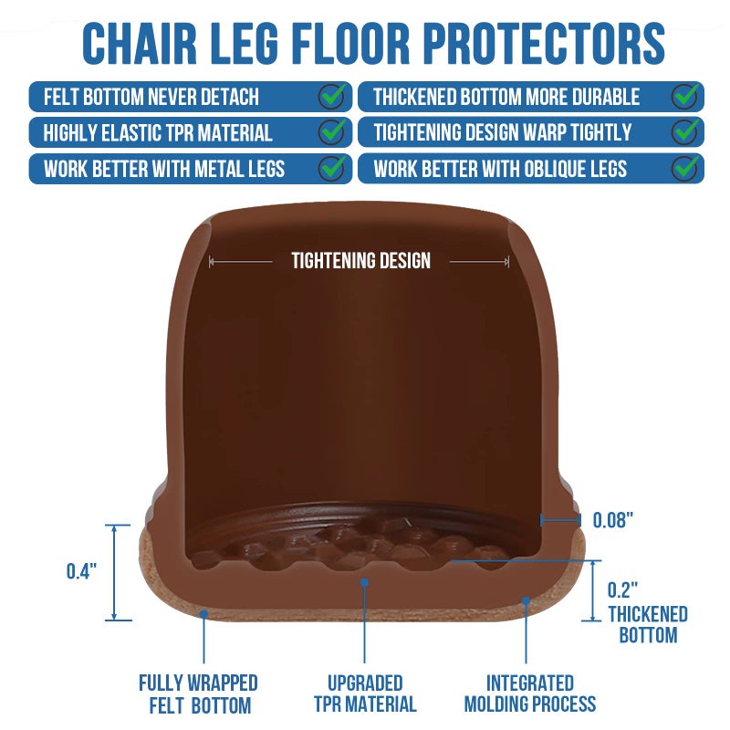 MOYOHIM 24 Pcs Extra Small Chair Leg Floor Protectors For Hardwood Floors  Upgraded Rubber Chair Leg Caps With Felt Pads  Dark Brown Furniture Leg Feet Covers  No Scratches No Noise (Fit 0.55""-0.75"") - Image 3