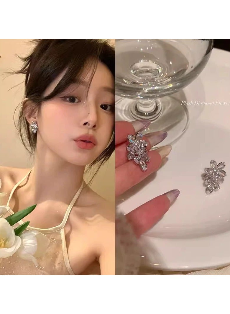 Goolsky S925 Sterling Silver Floral Zircon Stud Earrings for Women – Elegant Small Luxury Ear Jewelry, Chic Socialite Style - Image 2