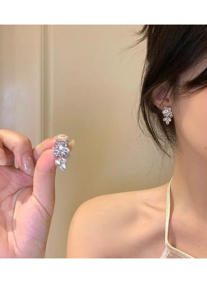 Goolsky S925 Sterling Silver Floral Zircon Stud Earrings for Women – Elegant Small Luxury Ear Jewelry, Chic Socialite Style - Image 3