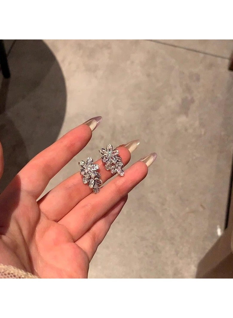 Goolsky S925 Sterling Silver Floral Zircon Stud Earrings for Women – Elegant Small Luxury Ear Jewelry, Chic Socialite Style - Image 4