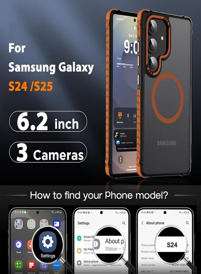 DEERLAMN Strong Magnetic Case for Samsung Galaxy S25 6.2-Inch,[Compatible with Magsafe][Military Grade Drop Protection] Translucent Matte Shockproof Protective Phone Cover, Forest Orange - Image 2