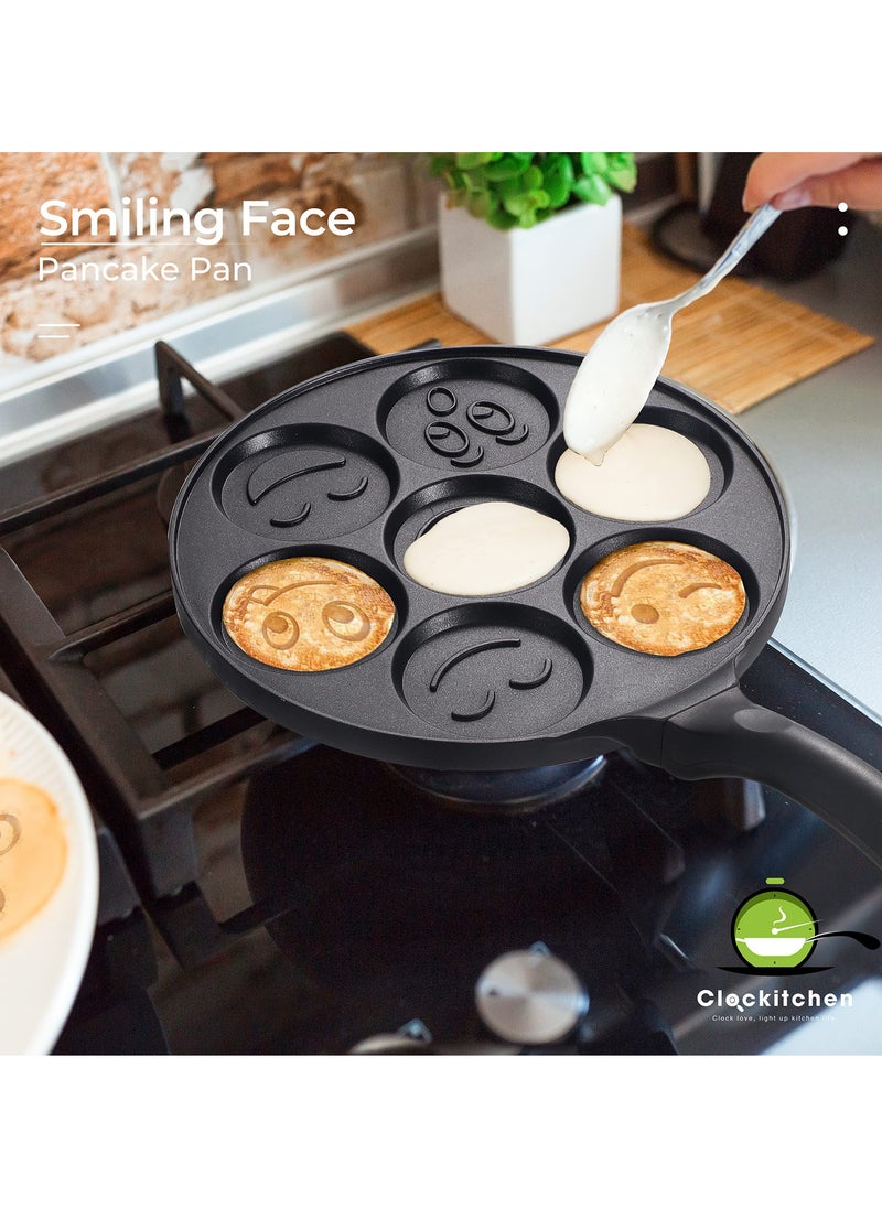 SYOSI - Nonstick Pancake Pan Griddle, 7 Smiling Face Mini Pancake Cups Design, Ideal Crepe Maker for Kids, Fun and Easy Breakfast Cooking - Image 1