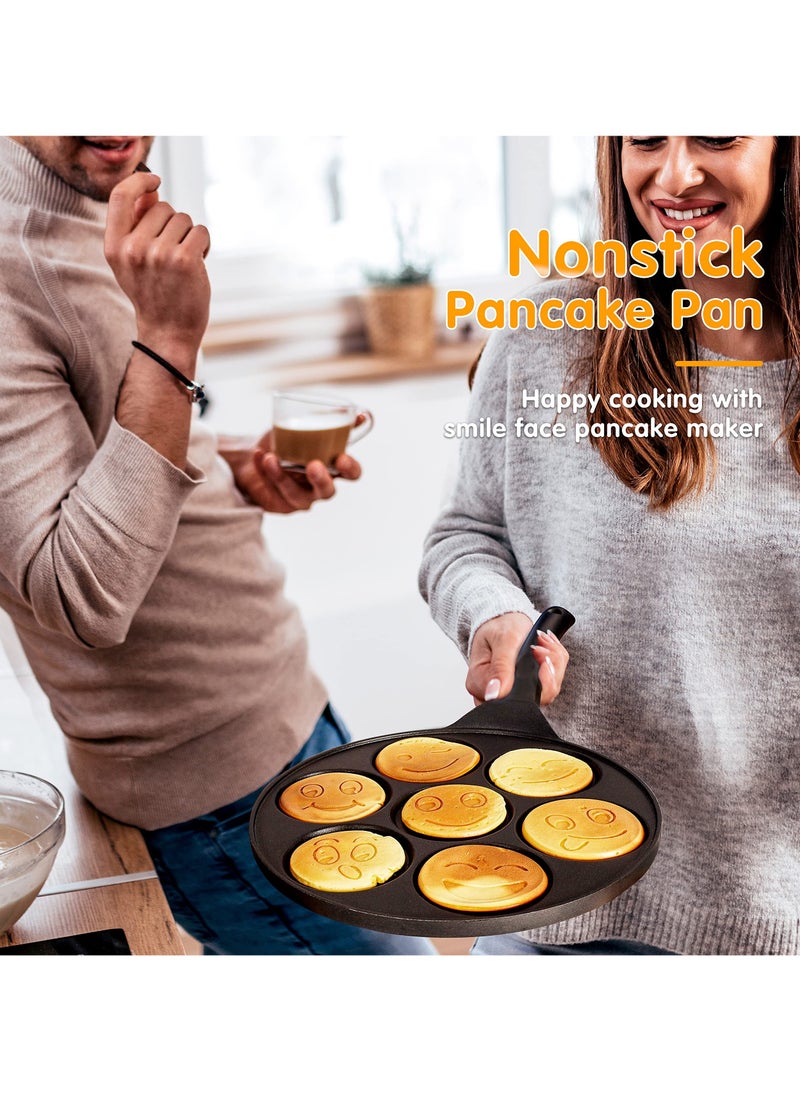 SYOSI - Nonstick Pancake Pan Griddle, 7 Smiling Face Mini Pancake Cups Design, Ideal Crepe Maker for Kids, Fun and Easy Breakfast Cooking - Image 1