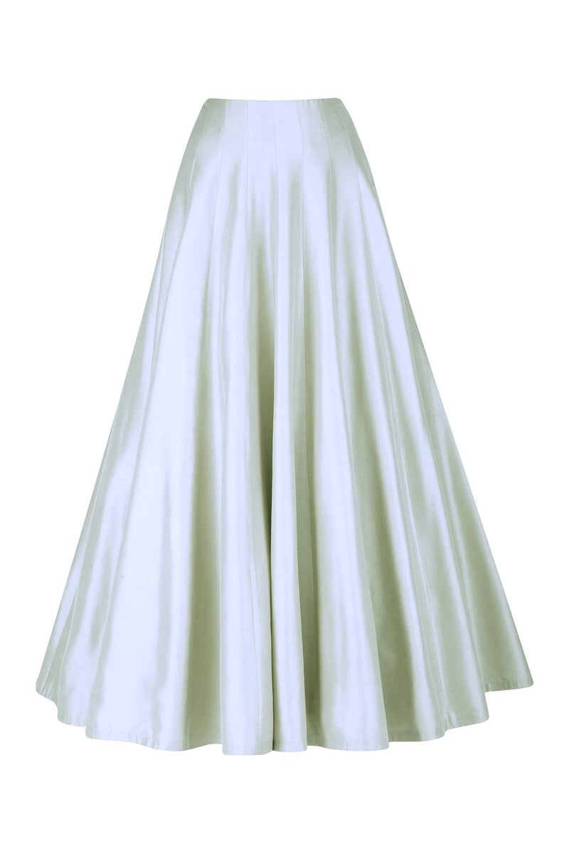 JANAK Girls Silk Fabric Long Ghera Kali Pattern Skirt (White), Free Size - Image 3