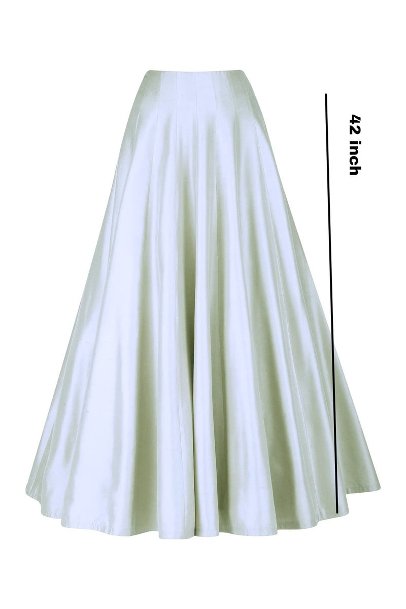 JANAK Girls Silk Fabric Long Ghera Kali Pattern Skirt (White), Free Size - Image 2