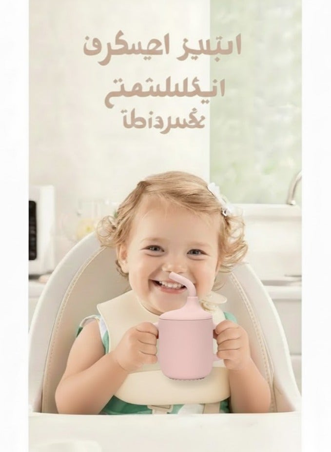 كوب شرب للأطفال 3 في 1 من السيليكون - كوب تدريب مع غطاء قش وغطاء فوهة، كوب شرب مانع للتسرب وخالي من مادة BPA للأطفال الرضع والأطفال الصغار، زجاجة سفر مانعة للتسرب للحليب/العصير/الماء (وردي) - Image 4