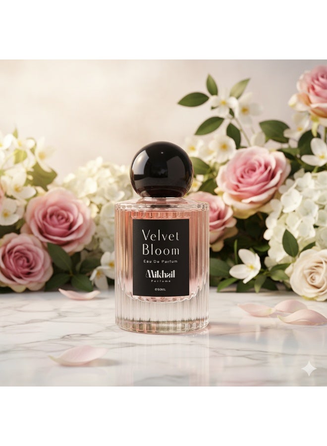 MIKHAIL Velvet Bloom by Mikhail Eau De Parfum 50ml – Sophisticated Floral Perfume for Women with Lychee, Rhubarb, Rose & Vanilla - Image 3