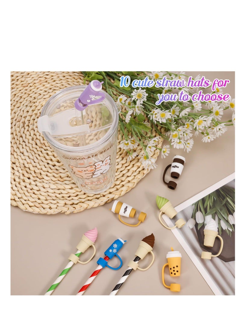 Captaintech 10 Pcs Straw Cover Caps Suitable for Cup Accessories, Silicone Cute Straw Topper Compatible with 30&40OZ Tumbler with Handle, 10mm Reusable, Dust-Proof Straws Lid, Straw Protectors Cap - Image 4