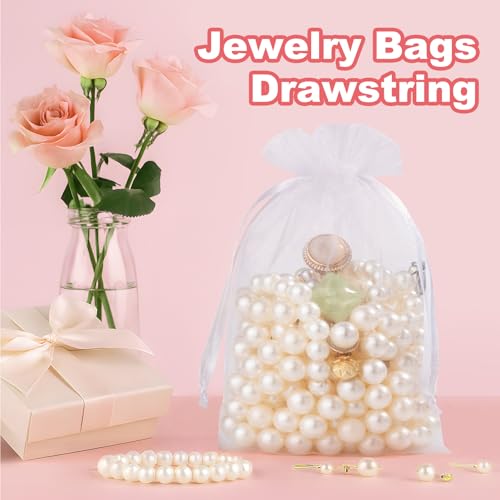 Crweety 50 Pack White Organza Bags 5x7 Inch, Small Mesh Gift Bags for Jewelry Sachet, Elegant Small Mesh Bag Drawstring for Candy Wedding Party Favor, Bridal Shower, Baby Shower & Mothers Day - Image 3