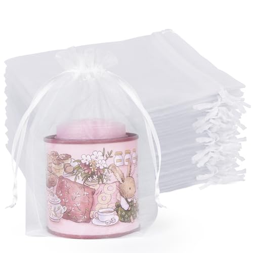 Crweety 50 Pack White Organza Bags 5x7 Inch, Small Mesh Gift Bags for Jewelry Sachet, Elegant Small Mesh Bag Drawstring for Candy Wedding Party Favor, Bridal Shower, Baby Shower & Mothers Day - Image 1