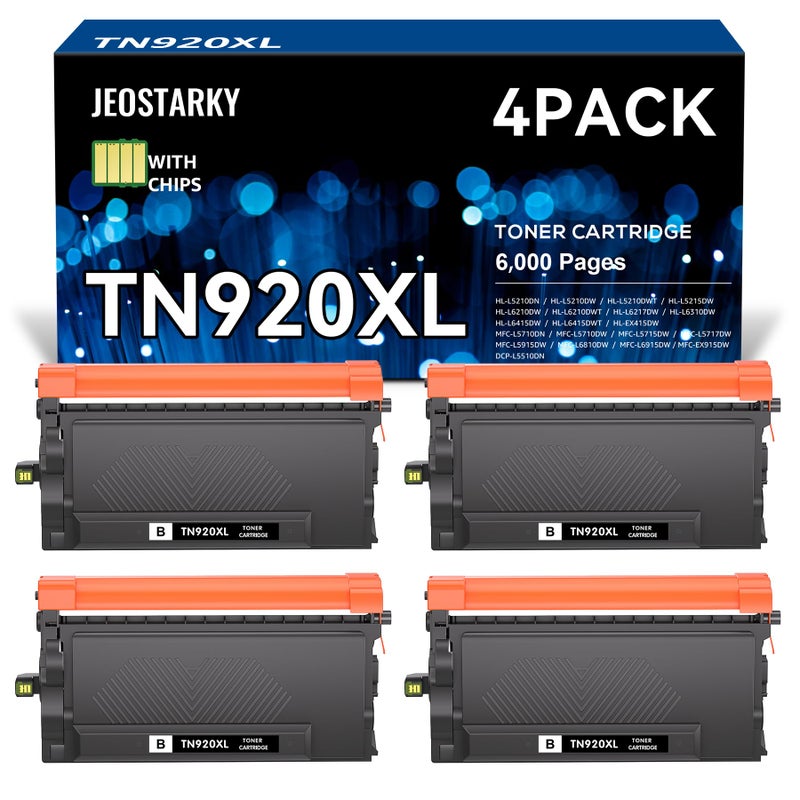 Jeostarky تونر TN920XL TN920 متوافق مع Brother TN-920 XL TN920XL TN920XXL TN920UXXL بديل تونر لـ HL-L6210DW HL-L6210DWT HL-L5210DN HL-L5210DW HL-L5210DWT HL-L6310DW MFC-L6810DW (4 عبوات) - Image 1