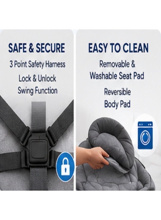 Premium Baby Swing for Infants and Newborns, Cooling Fabric, Bluetooth Music, 5 Swing Speeds, 3 Recline Positions, Digital Display, Remote Control, 12 Soothing Sounds, Portable Baby Swing with Canopy and Toys - Image 4
