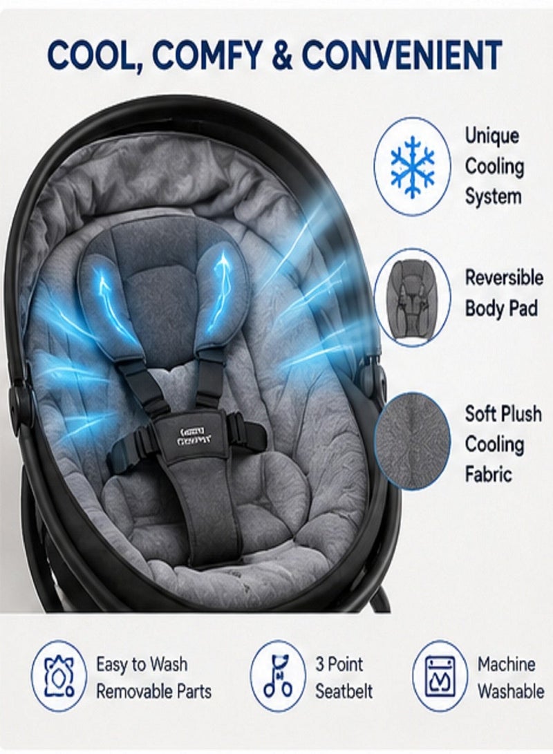 Premium Baby Swing for Infants and Newborns, Cooling Fabric, Bluetooth Music, 5 Swing Speeds, 3 Recline Positions, Digital Display, Remote Control, 12 Soothing Sounds, Portable Baby Swing with Canopy and Toys - Image 2