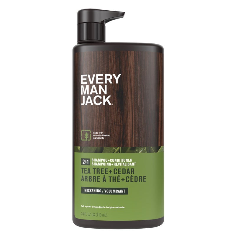 Every Man Jack 2in1 Tea Tree  Cedar Shampoo  Conditioner  Thicken Cleanse and Hydrate Hair with Coconut Aloe Tea Tree Oil  Naturally Derived and No Harmful Chemicals  24oz 1 Bottle