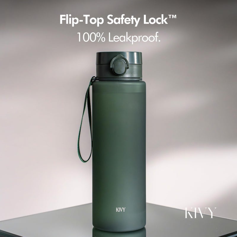 KIVY Slim Water Bottle 50oz with Leakproof Flip Lid [Lightweight & Shatterproof] Fits Backpack & Cupholder for Travel, Sports, School - Extra large water bottle no straw - 1.5 Liter water bottles - Image 3