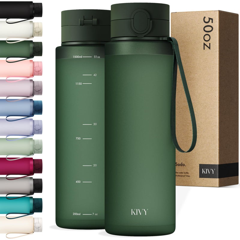 KIVY Slim Water Bottle 50oz with Leakproof Flip Lid [Lightweight & Shatterproof] Fits Backpack & Cupholder for Travel, Sports, School - Extra large water bottle no straw - 1.5 Liter water bottles - Image 1