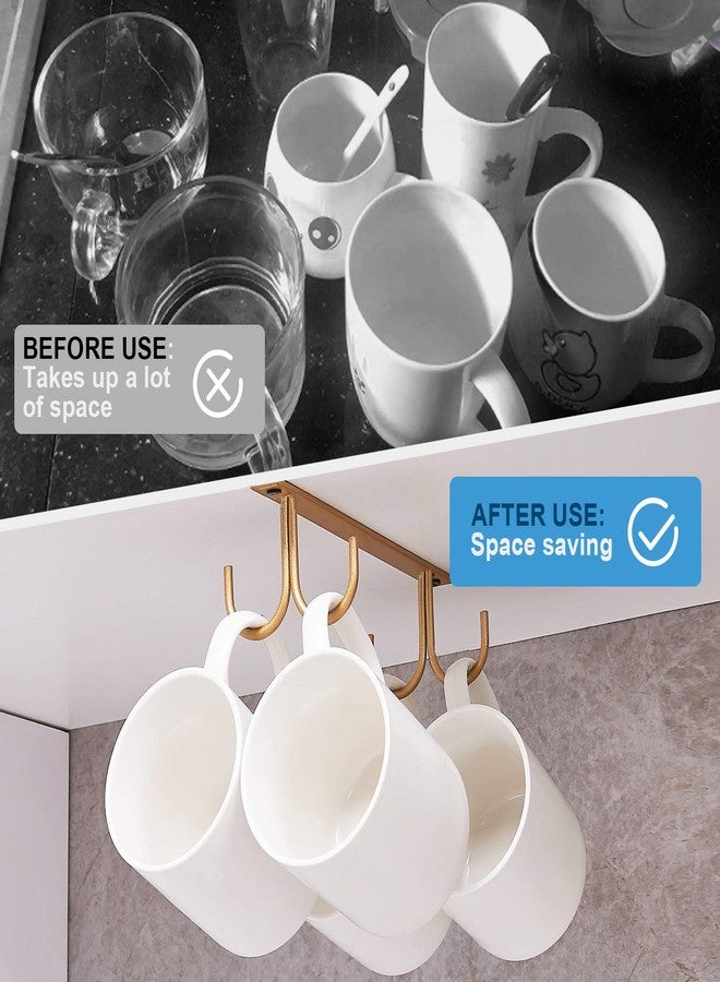 FOMANSH Mug Rack Under Cabinet - Coffee Cup Holder, 8 Mugs Hooks Under Shelf, Display Hanging Cups Drying Hook for Bar Kitchen Utensils Gold, 2 Pack - Image 2