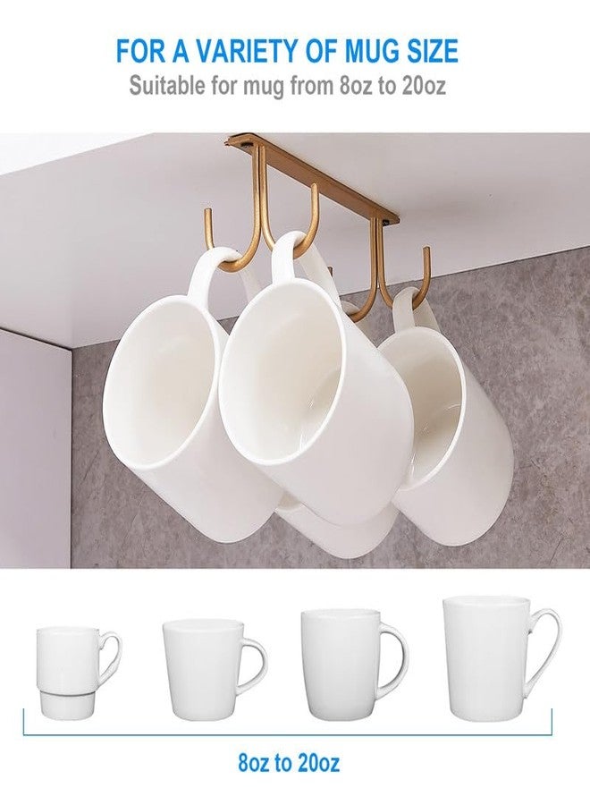 FOMANSH Mug Rack Under Cabinet - Coffee Cup Holder, 8 Mugs Hooks Under Shelf, Display Hanging Cups Drying Hook for Bar Kitchen Utensils Gold, 2 Pack - Image 3
